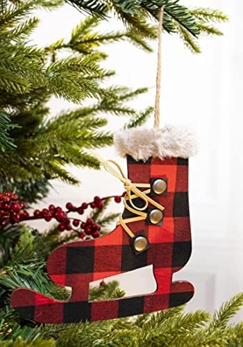 Орнаменти на новогодишна елка Heejoonay ， Божиќни биволи карирани украси, украси за новогодишни елки, фарма куќа Божиќ, виси