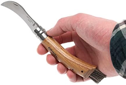 Opinel No. 08 Нож за печурки - Изберете + чисти печурки, рачка од бука, интегрирана четка, заоблена челична сечило Sandvik, направено