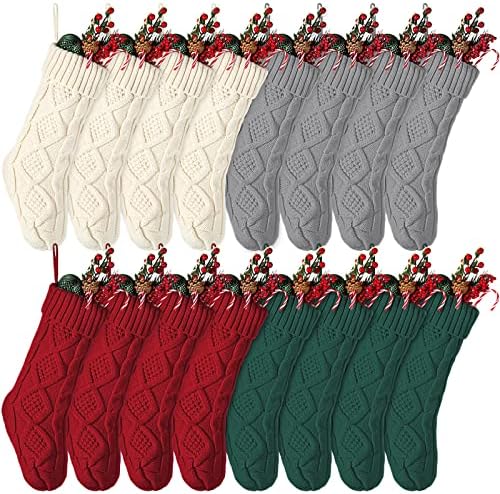 ББТТО 16 пакувања Божиќни чорапи 18 '' кабел плетени Божиќни чорапи Масовно капчиња плетени подароци порибна декорација за празници