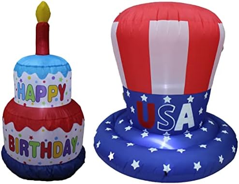 Пакет за двојни роденденски и патриотски забави вклучуваат високи 4 нозе среќни роденденски торта надувување со свеќа, и 4 стапала висока