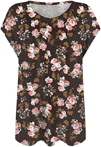 Topsенски резервоар за ракав за ракави, лабава модна летна летна врвна симпатична цветна печатена блуза од туника 2023 маици со