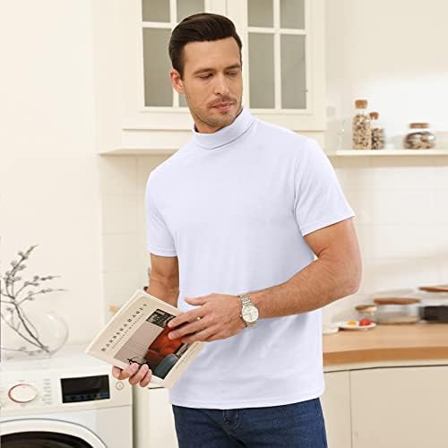 Менс модни маици за маици за кратки ракави со кратки ракави, тенок вклопат во основните пулвер, цврсти врвови