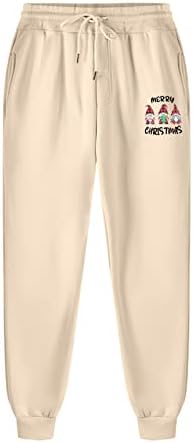 Бадхуб Атлетик за вежбање панталони Божиќ печатени џогери џокери со џебови со џебови што влече еластични панталони за половината