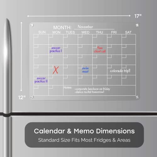 Акрилен Магнетски Календар И Табла За Суво Бришење За Фрижидер, 17 x12 Јасен Сет од 2 со Гума за Бришење, 5 Маркери, Календар