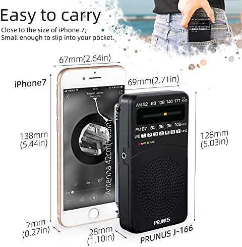 PRUNUS AM FM WB радио преносен транзистор батерија управува со радио со задниот клип, Prunus J-777 Pocket Radios Protable Am FM