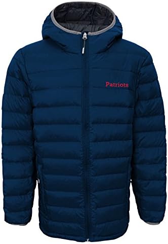 NFL New England Patriots Boys Solid Packaway Puffer јакна, голема, темна морнарица