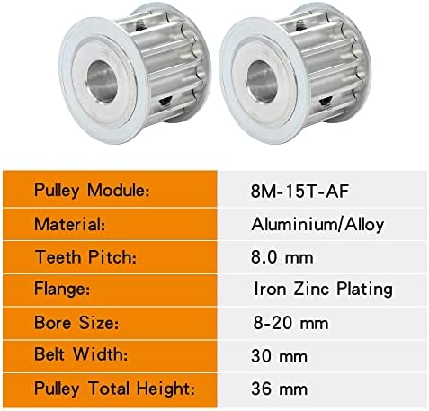 Axwerb Professional 2PCS 8M-15T AF Timing Pulleys, Bore Size 8/10/12/12.7/14/11/19/20мм алуминиумска тркала за алуминиумска
