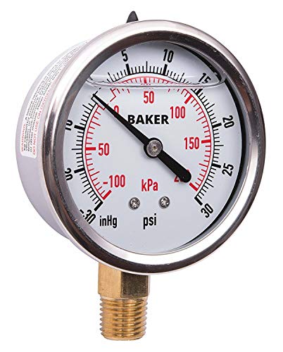Бејкер AVNC-30 мерач на притисок, 30 Hg-0 до 30 psi