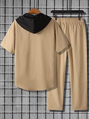Фиокса облека со две парчиња за мажи мажи, закрпена кошула и панталони со качулка без мета без мета