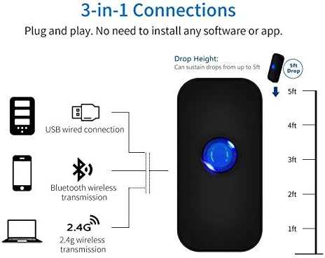 Mini Bluetooth безжичен скенер за баркод, Symcode USB преносен рачен рачен рачен рачен рачен CCD BarCode Scanner Reader за POS/Android/iOS/iMac/iPad