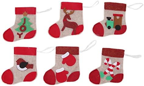 PLPLAAOO 6PCS Божиќни декоративни чорапи торба за подароци за бонбони, украс за божиќни чорапки, мала торба за подароци, приврзок