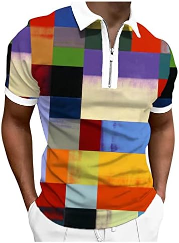 Xxbr mens zipper polo голф кошули, летен краток ракав во боја блок за печатење графички спортски тениски врвен кошула за работа