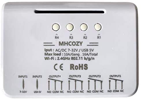 MHCOZY 4CH WiFi RF безжичен реле за прекинувач, режим на меѓусебно блокирање на самостојно заклучување, за контрола на пристапот Паметна гаража