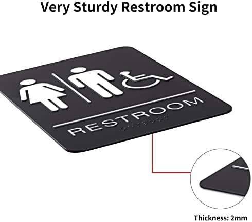 Sinyudun Unisex Braille знак за тоалетот, пластичен знак за бања со двострана лента за поддршка, лесен за монтирање, користена за канцеларии,