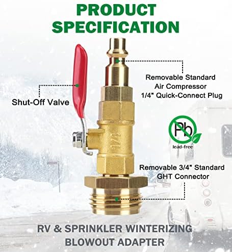 Адаптер за разводнување на RV, RV зимски комплет со топчести вентил, адаптер за пробивање на прскалки со приклучок за брзо поврзување на
