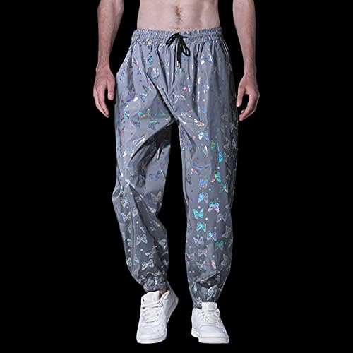 Менс обични панталони редовни вклопуваат машки модни лабави хип -хоп флуоресцентни хеланки за младински спортови за џогирање