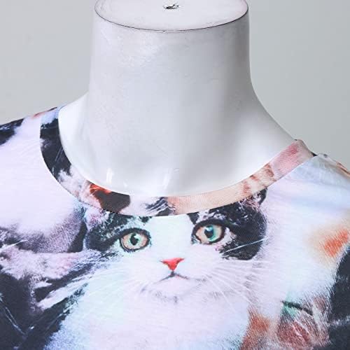 Beuu цртан филм мачки 3Д кошули за печатење за жени обична туника пуловер блуза летен круг на вратот кратки ракави врвови маици