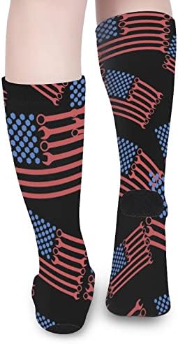 Копчето американско знаме печатено чорапи за појавување на бои Атлетски колени високи чорапи за жени мажи