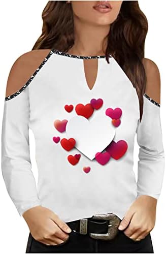 Секси секси ладно рамо врвови на в Valentубените Денот на вineубените леопард карирани срцеви печати со долг ракав маички моден
