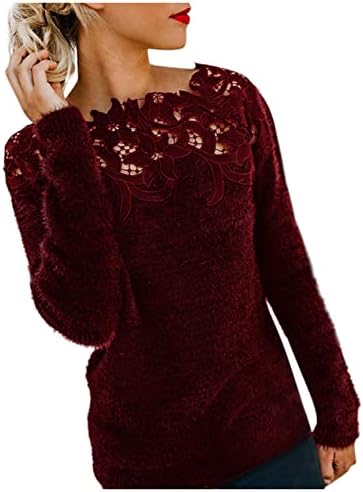 Женски долги ракави чипка на врвови чипка чиста лебава лабава блузи маички елегантен плетен врвен џемпер на блуза врвот