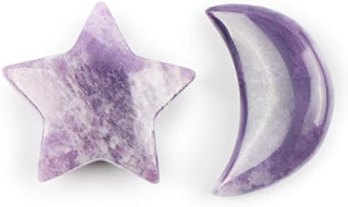 Artistone Purple Lepidolite Crystal Star Mone Moon во форма на камења чакра лековити кристали starвезда месечина камења за накит правејќи медитација