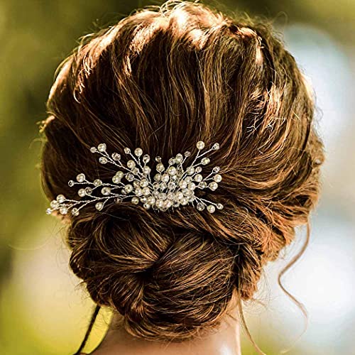 Aukmla Pearl невеста свадбена коса чешел сребрена ригинестонс невестинска коса парче додатоци за коса за жени и девојчиња