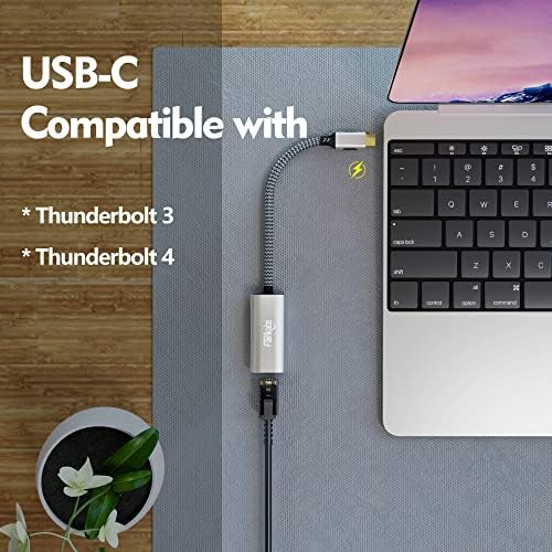 2,5 G USB C До Етернет Адаптер, FAIRIKABE USB Тип C До Lan Мрежен Адаптер Gigabit Компатибилен со Thunderbolt 3, За Mac, Macbook Air, MacBook