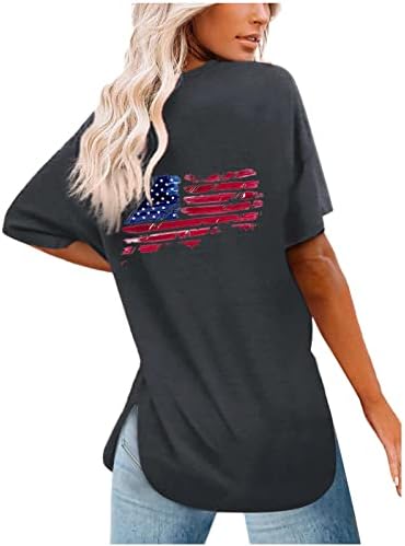 4-ти јули лето y2k врвови за жени, обична гроздобер патриотска маица со краток ракав маица преголема лабава екипаж тимови