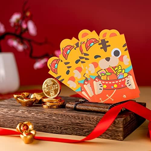 ГАЛПАДА 12 ПАРЧИЊА Тигар Новогодишен Црвен Плик Подарок Во Кинески Стил Торба За Пари Пакет