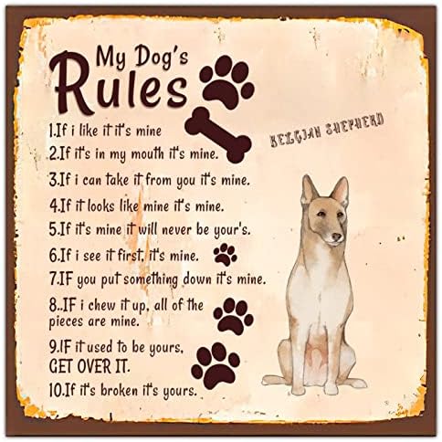 Алиојоит Смешно Метално Куче Знак Плакета Правилата На Моето Куче Рустикална Закачалка За Врата За Миленичиња Со Цитат За Кучиња