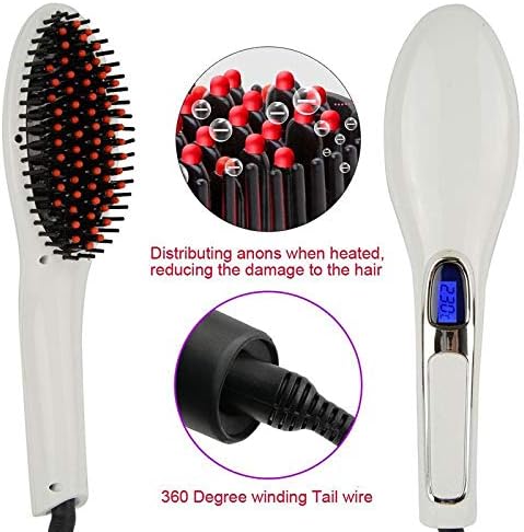 Wdbby керамичка коса зацрвнувач за четка за коса Електричен топол чешел со рамен железо дигитално греење анти-статичко алатка за стилизирање