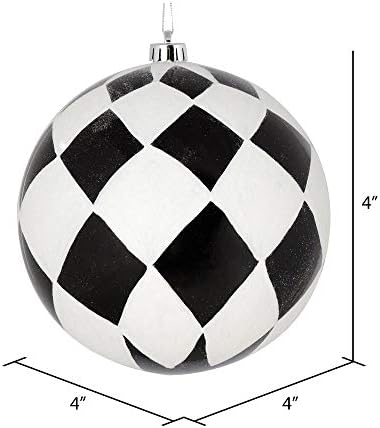 Црна топка Викерман 4 со бел дијамантски сјај Божиќен украс, 4 по торба