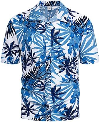 Вибакс Машки Печатени Пролетни Обични Кошули Со Кратки Ракави Блуза Јака Лабава Машка Кошула 100 Маица
