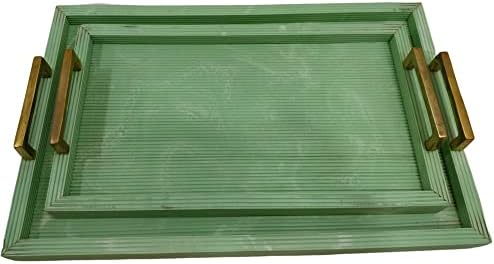 Модерен и елегантен дизајн правоаголен облик Зелена декоративна отоманска маса за кафе, парфем дневна соба кујна послужавник за сервирање w/златни