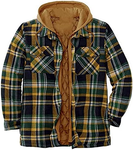 Кошули со јакни на Здфер за мажи, есенски зимски качулка проверен патент палто дебело карирано лабава топла топла облека во боја удобност маички