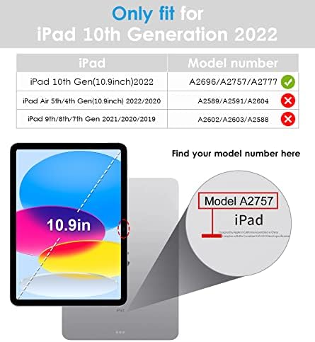 DTTO iPad 10-Та Генерација Случај 10,9 Инчи 2022, Тенок Трикратен Штанд Мек Пакет На Задниот Случај TPU Со Ipad 10 Јасен Случај,