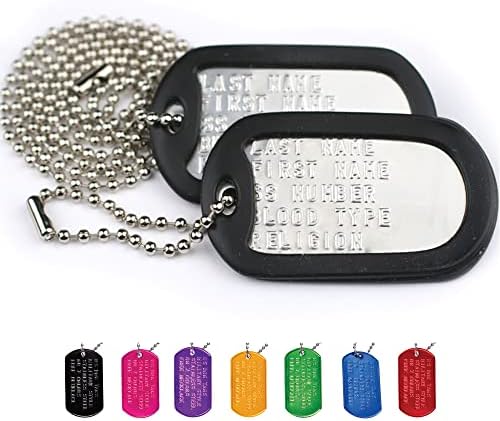 Gotags персонализирани воени кучиња ознаки, обичај ѓердан за воени лични карти за воена лична карта со 2 ознаки, челичен ланец на топки