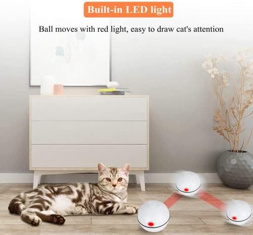 Pakoo Interactive Cat Toys Ball Smart Automatic Automatic Rolling Kitten Toys USB USB -топка за движење на движење + вртење на LED