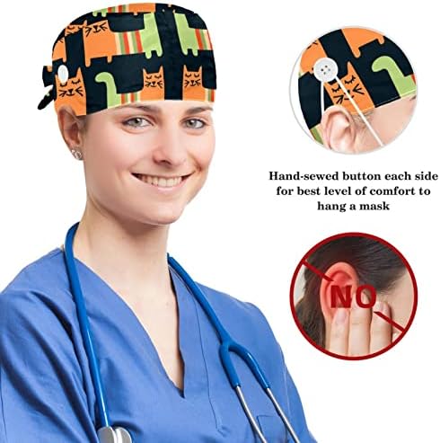Муоум Медицински капачиња Прилагодливо работно капаче со копчиња и лак за коса Скрурна шарена улица Дудл Апстрактна сликарство