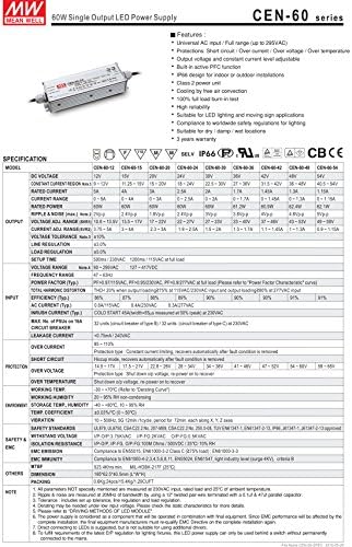 Mw Значи Добро CEN-60-48 48V 1.3 А 62.4 W Еден Излез ПРЕДВОДЕНА Напојување СО PFC