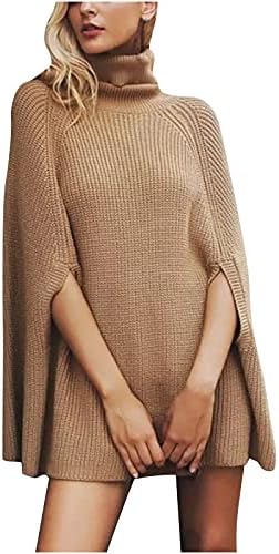 Женски женски џемпер на џемпер на Кејп Елегантен ребро плетен преголем пулвер наметка џемпери трендовски цврста боја пончо врвови