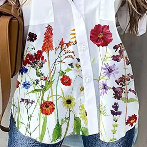Женски обични летни маици со врат со врвови со кратки ракави на врвови на Туника блузи цветни печатени сјај