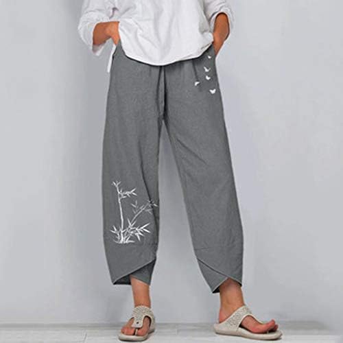 Panенски еластични панталони со ширина на половината, плус големина, случајна нога јога пантолона со џеб буги летна плажа, пантолона