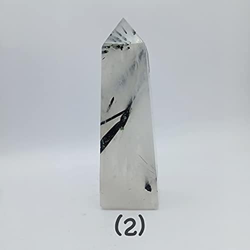 Кварц рутилетирана црна турмалин природна камена точка за заздравување на Реики и кристал | Rutiled Ondisk | Кварц | Наполнета бела точка