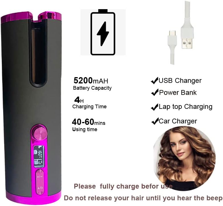 USB автоматски виткаат за коса безжични автоматски виткање со виткање со полнење на батеријата за изолација на топлина на батеријата