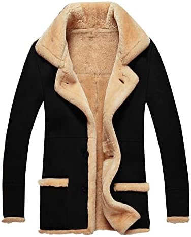 Dudubaby машки задебелени долги ракави палто со кожен руно јакна за надворешна облека