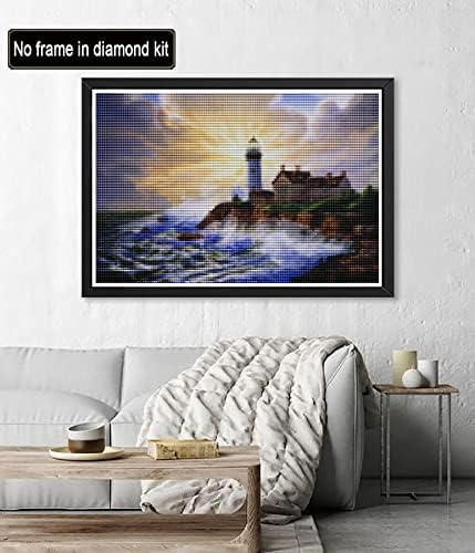 Diymood сликарство 5д дијамантски сликарски пејзаж со соба за поглед на море, боја со дијаманти DIY дијамантска уметност сончева светлина океан,