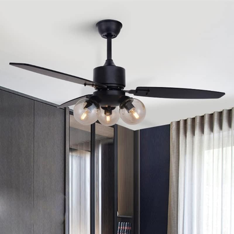 SDFGH таванот вентилатор со стаклена ламба со далечински управувач црна за домашна соба за дневна соба