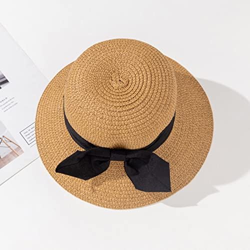 Womenенски широк облик слама капа, женски лак за одмор на одмор, летен сонце капи, преклопување на отворено бејзбол капачиња