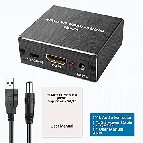 Генерички T-Sidake 4K x 2K HDMI аудио екстрактор Сплитер, HDMI до HDMI аудио и оптички адаптер за аудио конвертор на Toslink SPDIF ,, црно,